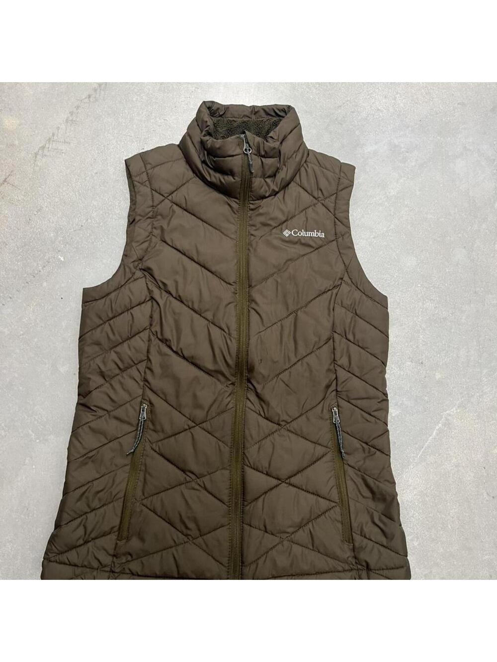 Y2K Columbia Women Quilted Puffer Vest Brown Full Zip Size S